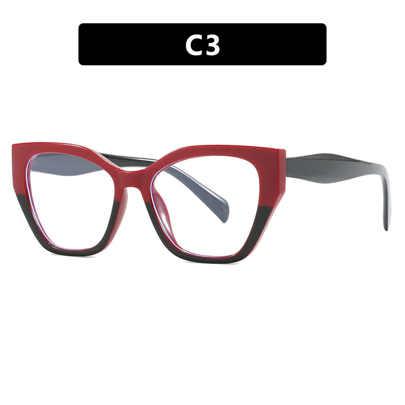Color Block Cat Eye Blue Light Glasses - Red