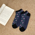 Ditsy Floral Low Cut Ankle Socks - Black