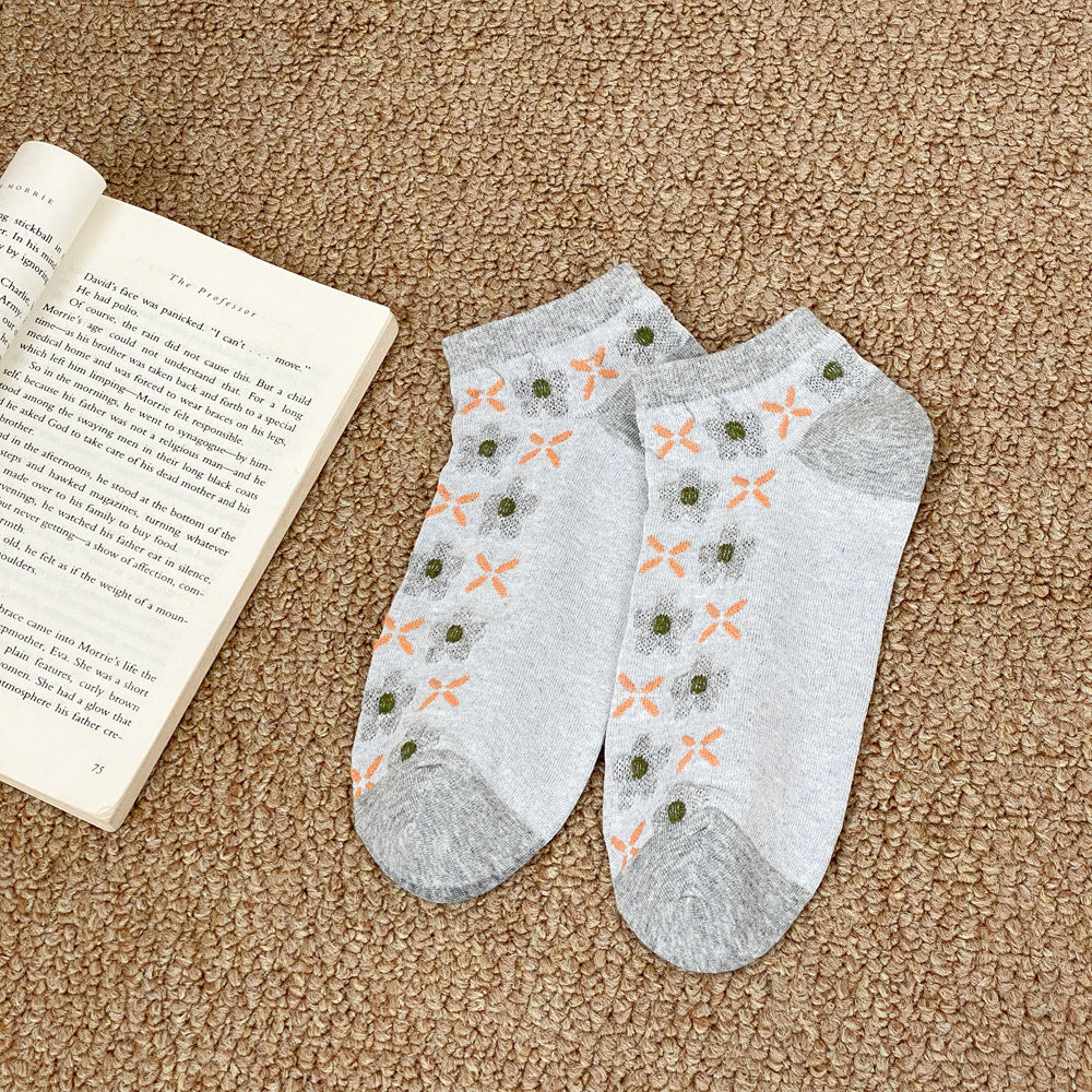 Ditsy Floral Low Cut Ankle Socks - Grey