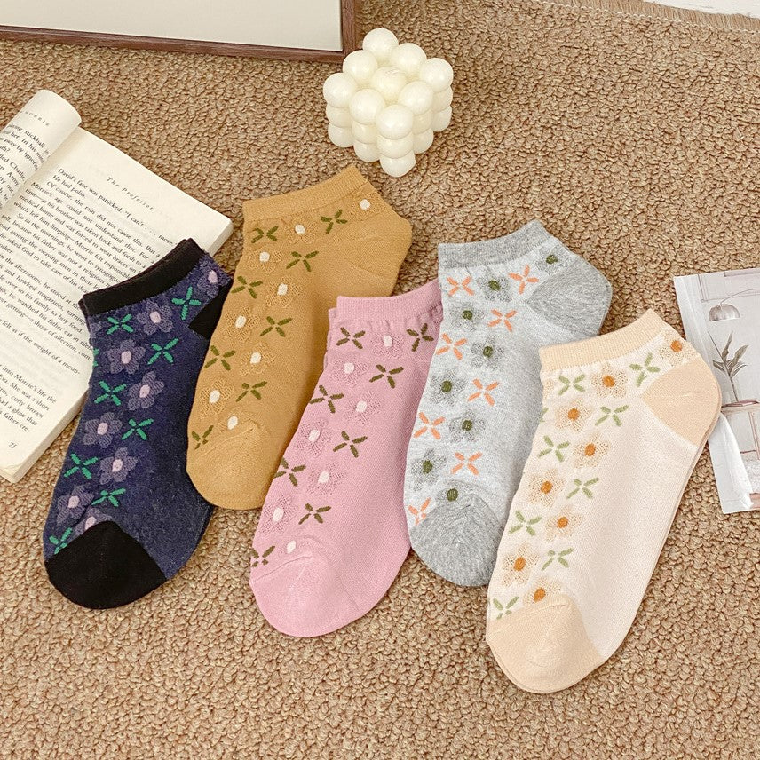 Ditsy Floral Low Cut Ankle Socks - Khaki