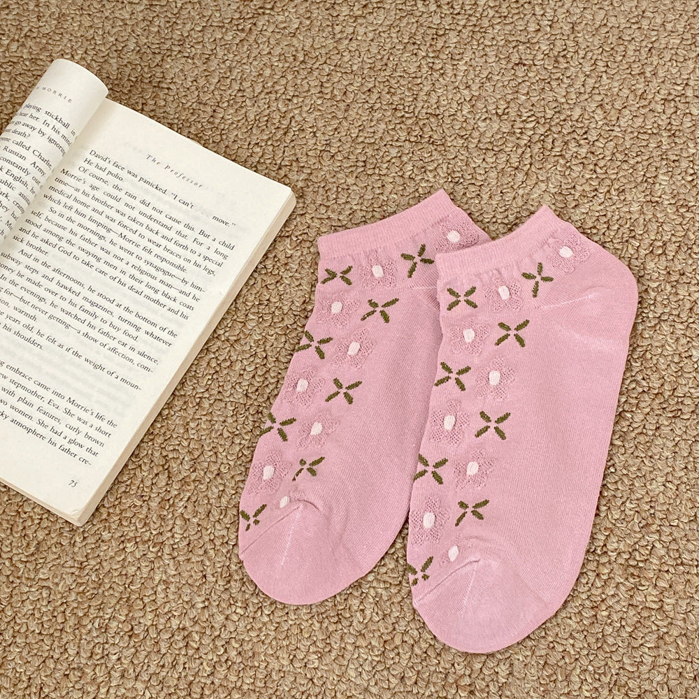 Ditsy Floral Low Cut Ankle Socks - Pink