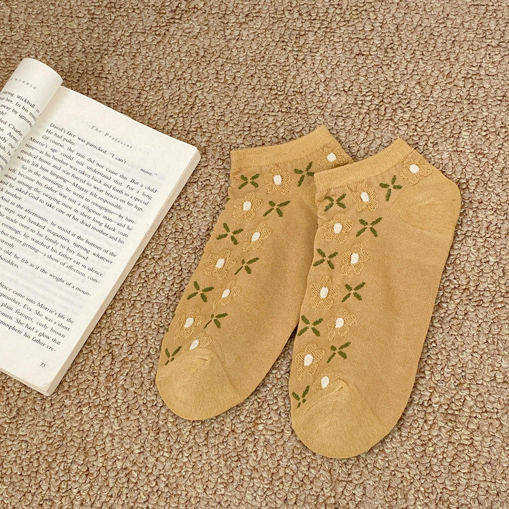 Ditsy Floral Low Cut Ankle Socks - Yellow