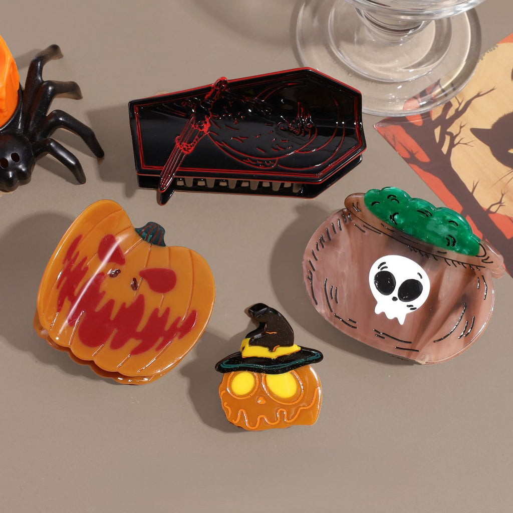 Pumpkin and Coffin Halloween Hair Claw Clip
