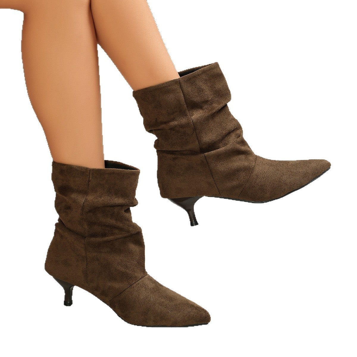 Slouchy Faux Suede Kitten Heel Ankle Boots