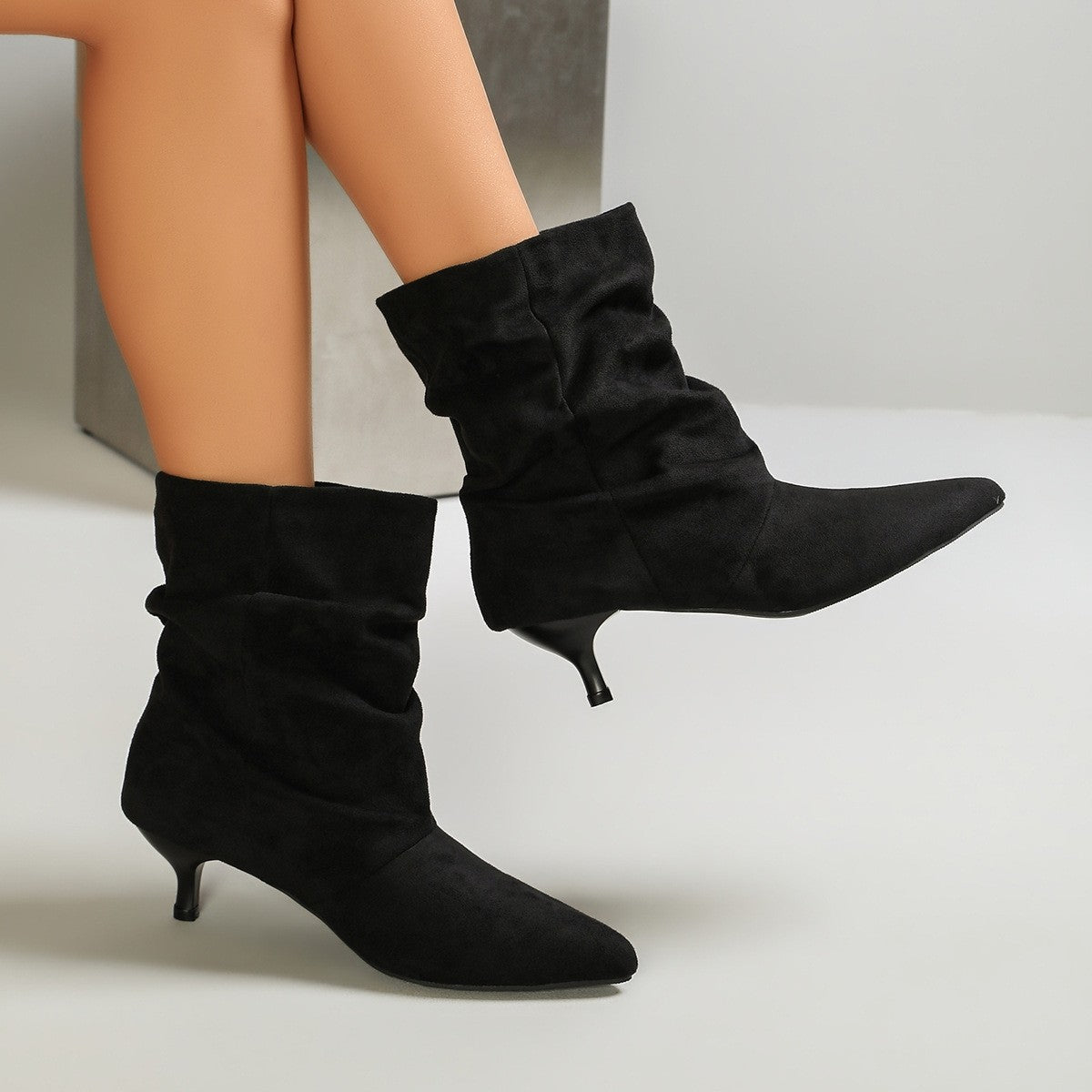 Slouchy Faux Suede Kitten Heel Ankle Boots