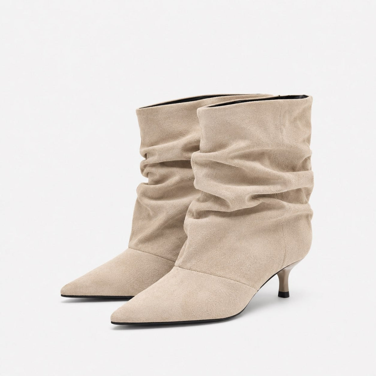 Slouchy Faux Suede Kitten Heel Ankle Boots