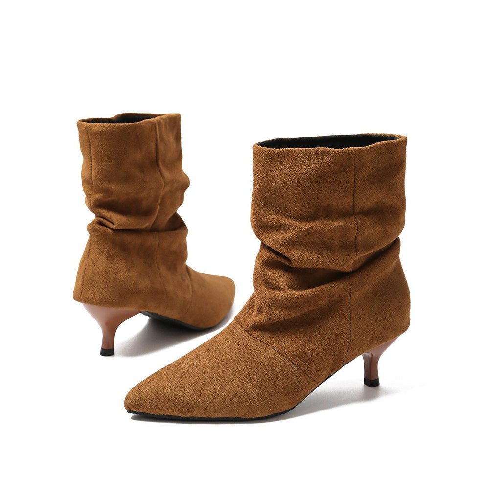 Slouchy Faux Suede Kitten Heel Ankle Boots