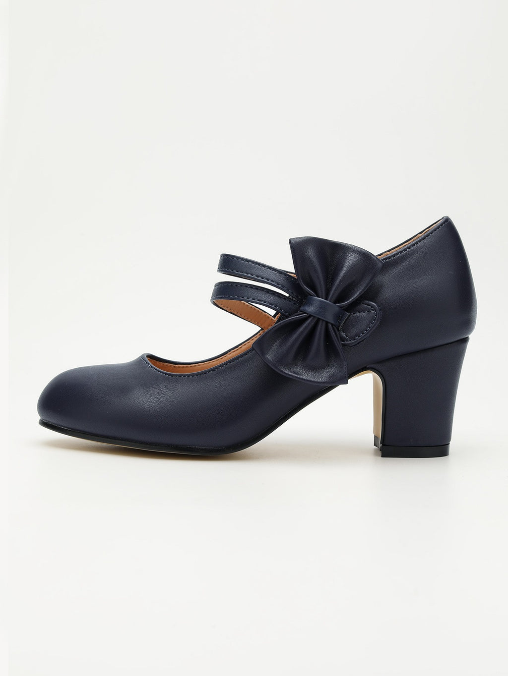 Bow Strap Block Heel Mary Jane Pumps - Navy