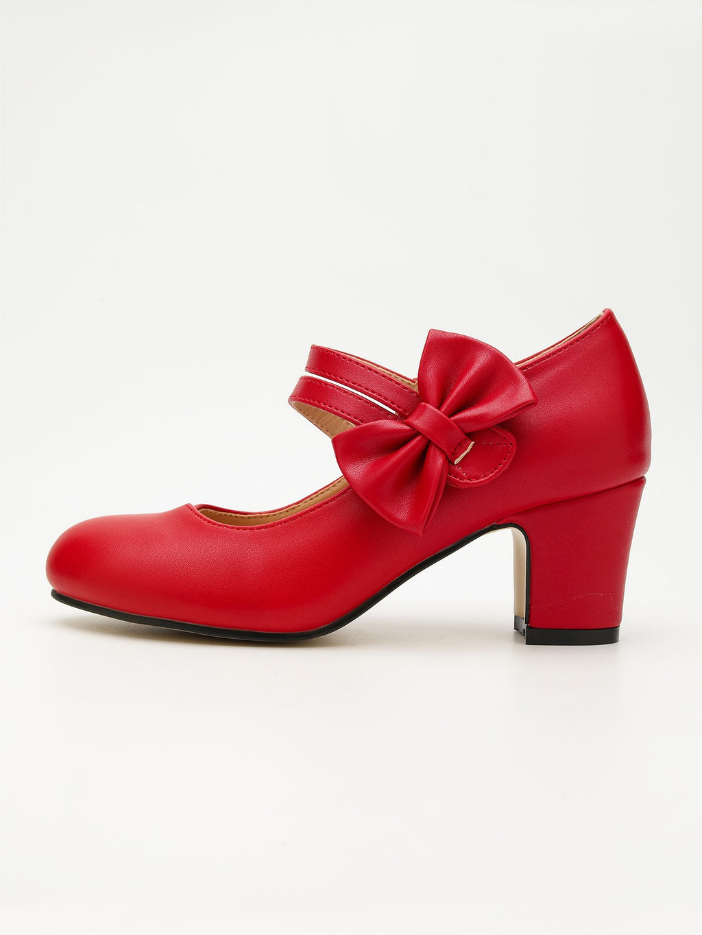 Bow Strap Block Heel Mary Jane Pumps - Red