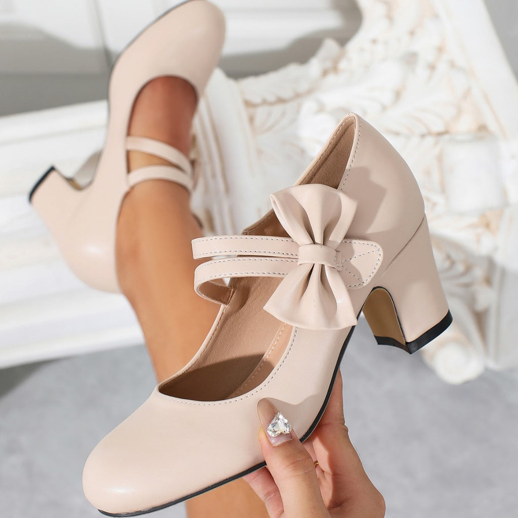 Bow Strap Block Heel Mary Jane Pumps