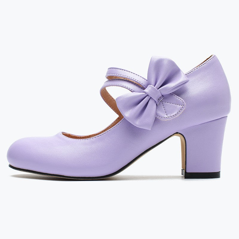 Bow Strap Block Heel Mary Jane Pumps
