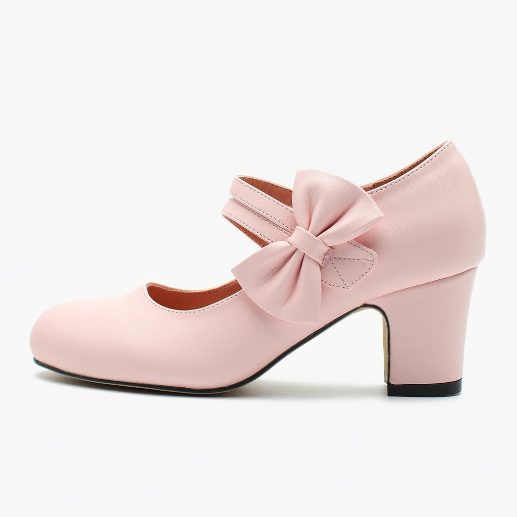 Bow Strap Block Heel Mary Jane Pumps