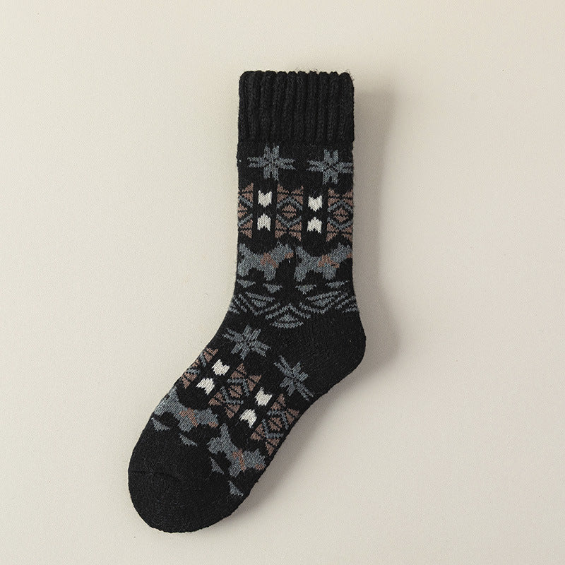 Nordic Snowflake Wool Blend Crew Socks - Black