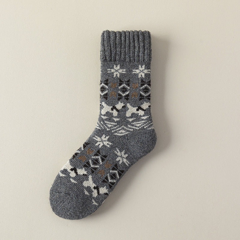 Nordic Snowflake Wool Blend Crew Socks - Dark-Grey