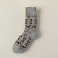 Nordic Snowflake Wool Blend Crew Socks - Light-Gray