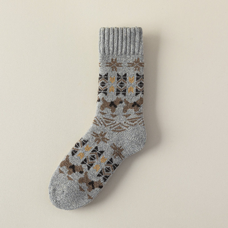 Nordic Snowflake Wool Blend Crew Socks - Light-Gray
