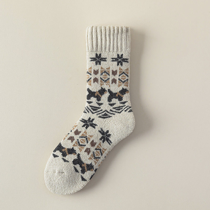 Nordic Snowflake Wool Blend Crew Socks - White