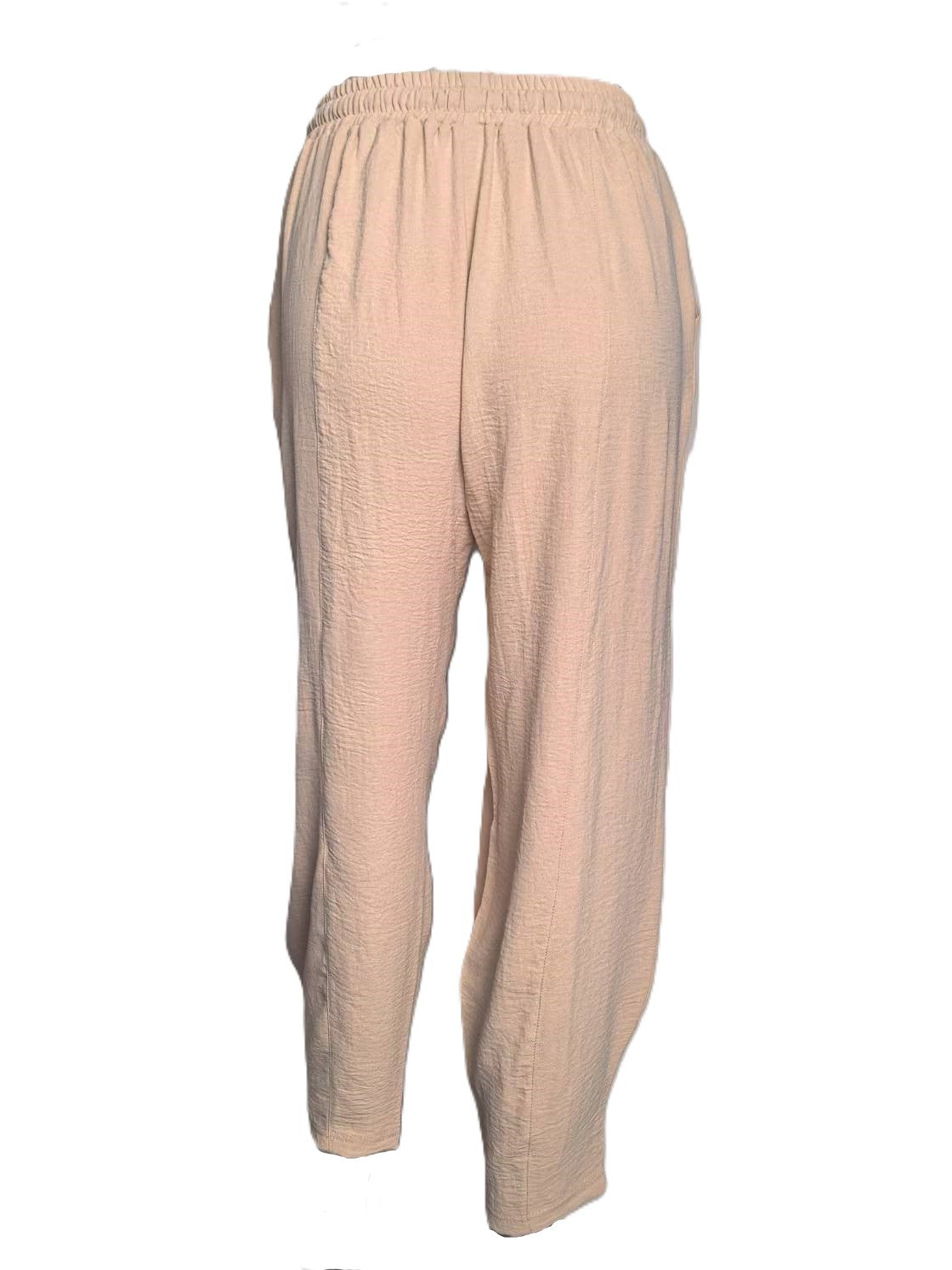 Drawstring Waist Tapered Cotton Trousers - Apricot - 1
