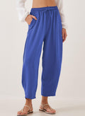 Drawstring Waist Tapered Cotton Trousers - Royalblue