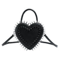 Spiked Heart Crossbody Bag With Chain - Black