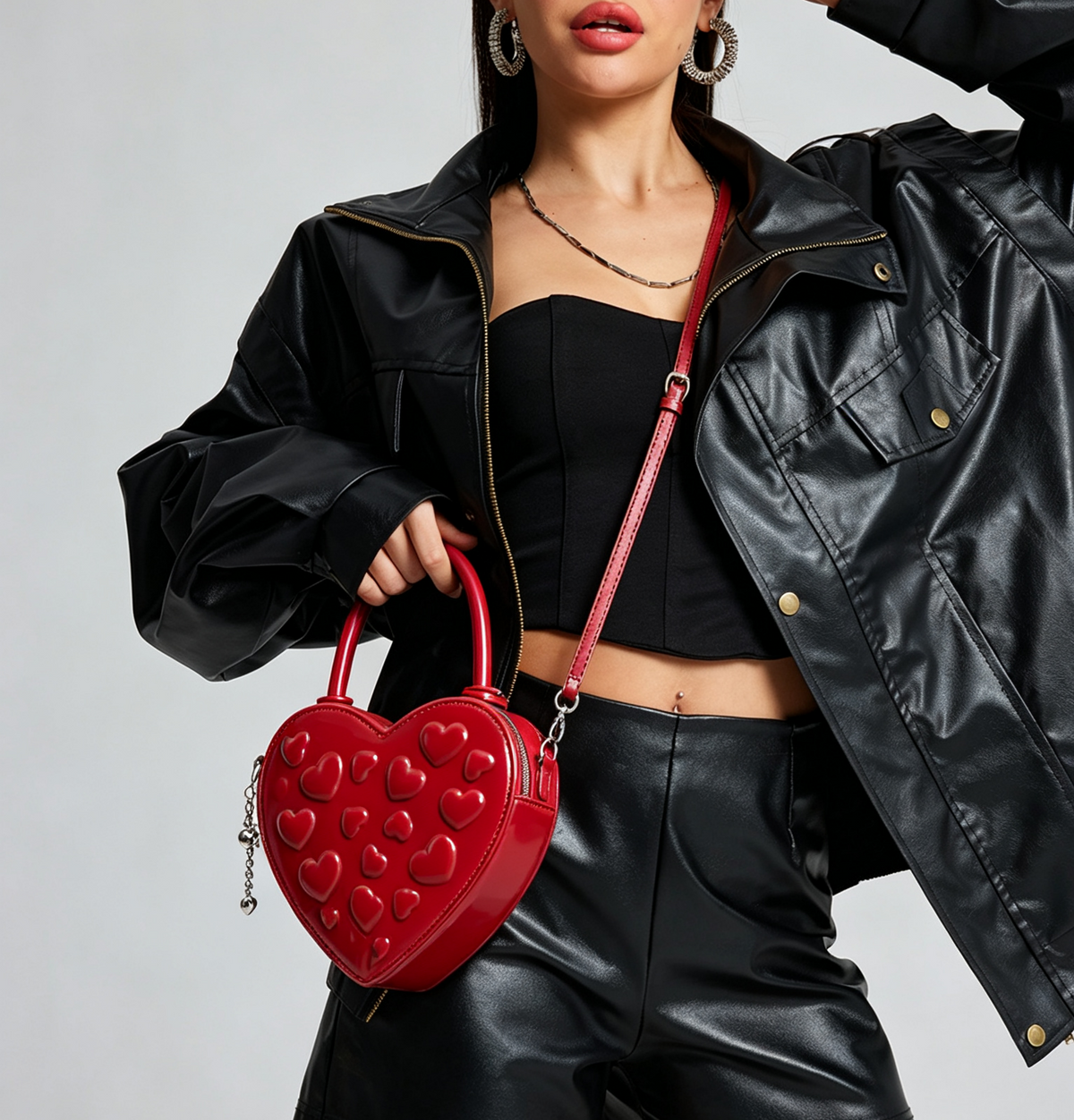 Spiked Heart Crossbody Bag With Chain - ERed - 3