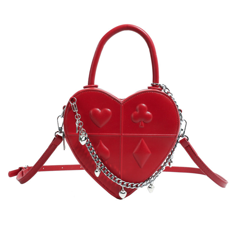 Spiked Heart Crossbody Bag With Chain - PRed