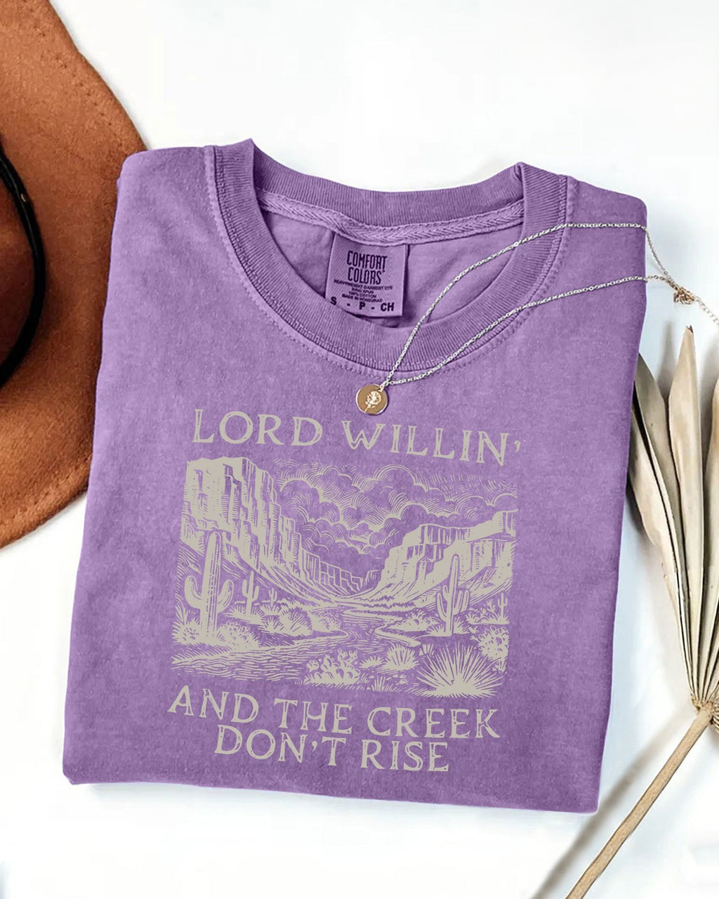 Canyon Scene Western Graphic Cotton Tee - Purple