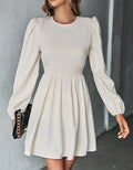 Puff Sleeve Tie Back Skater Mini Dress - Apricot