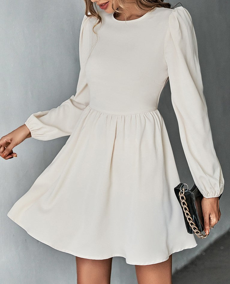 Puff Sleeve Tie Back Skater Mini Dress