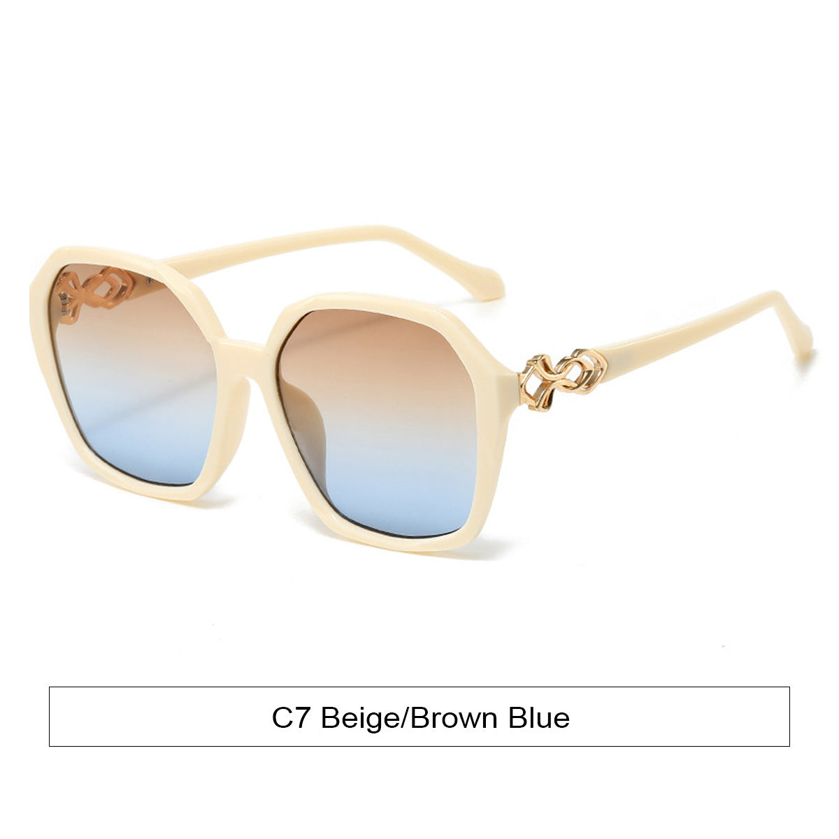 Chain Detail Oversized Gradient Sunglasses - Beige