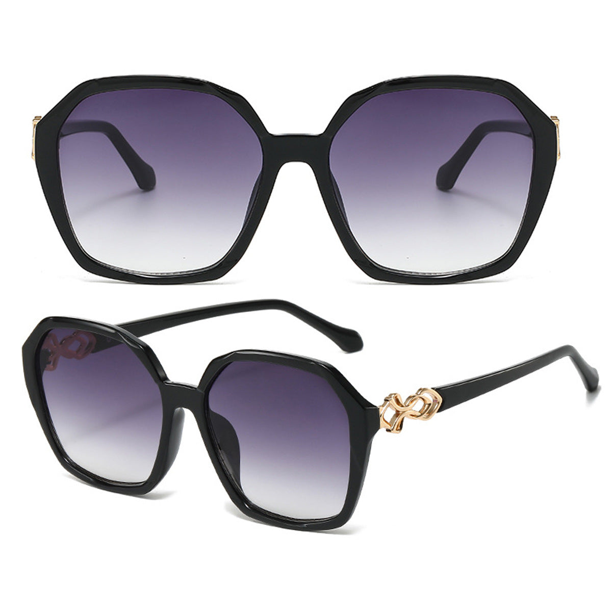 Chain Detail Oversized Gradient Sunglasses - Black