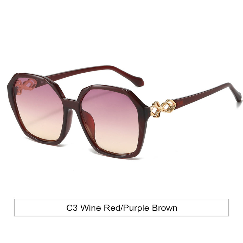 Chain Detail Oversized Gradient Sunglasses - WineRed - 1