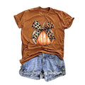 Autumn Pumpkin Graphic Short Sleeve Tee - Brown