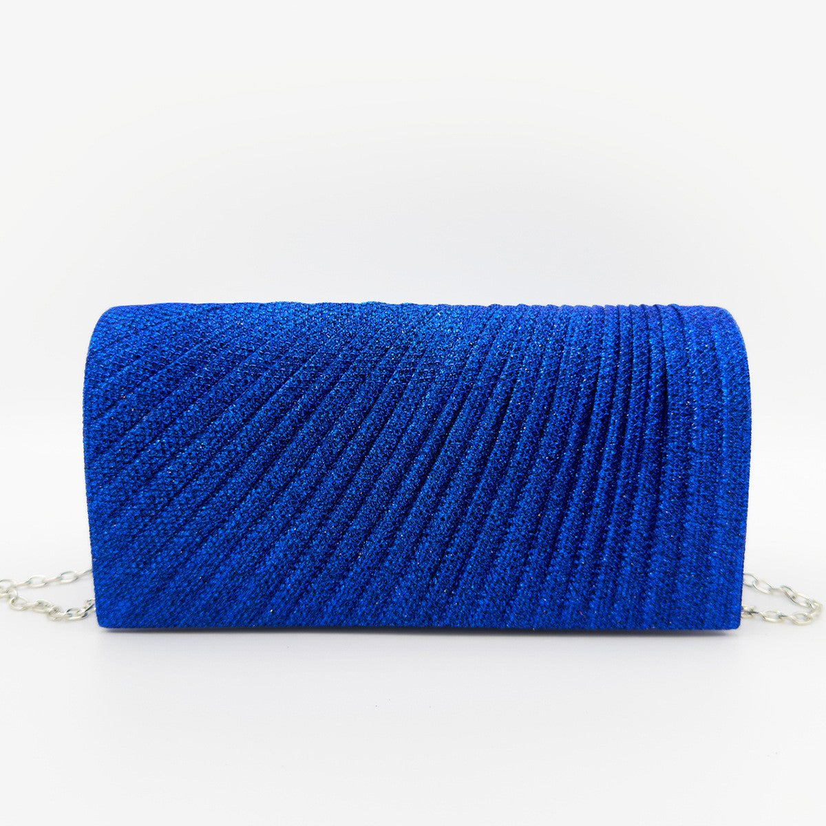 Pleated Glitter Envelope Clutch with Chain - Royal Blue