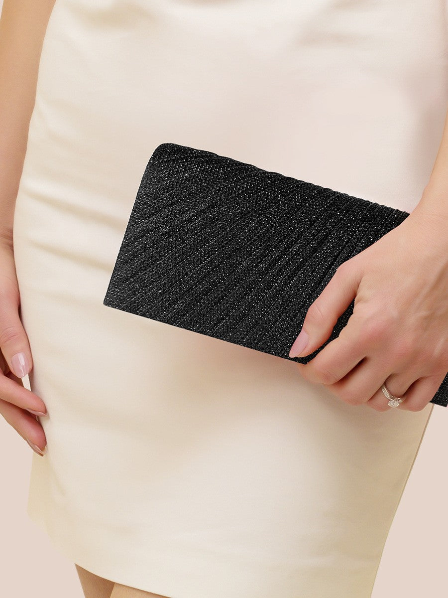 Pleated Glitter Envelope Clutch with Chain