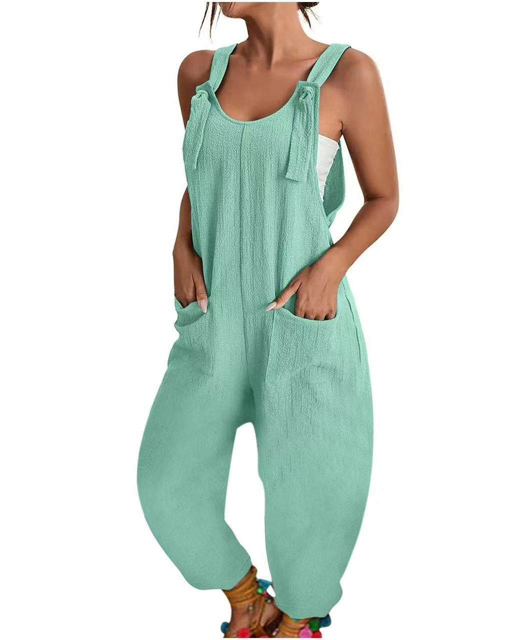 Sleeveless Tie Strap Baggy Jumpsuit - Mint