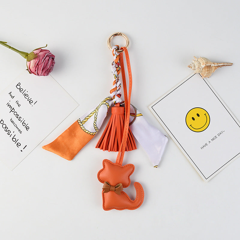Kitten Charm Keychain With Twilly Scarf - Orange