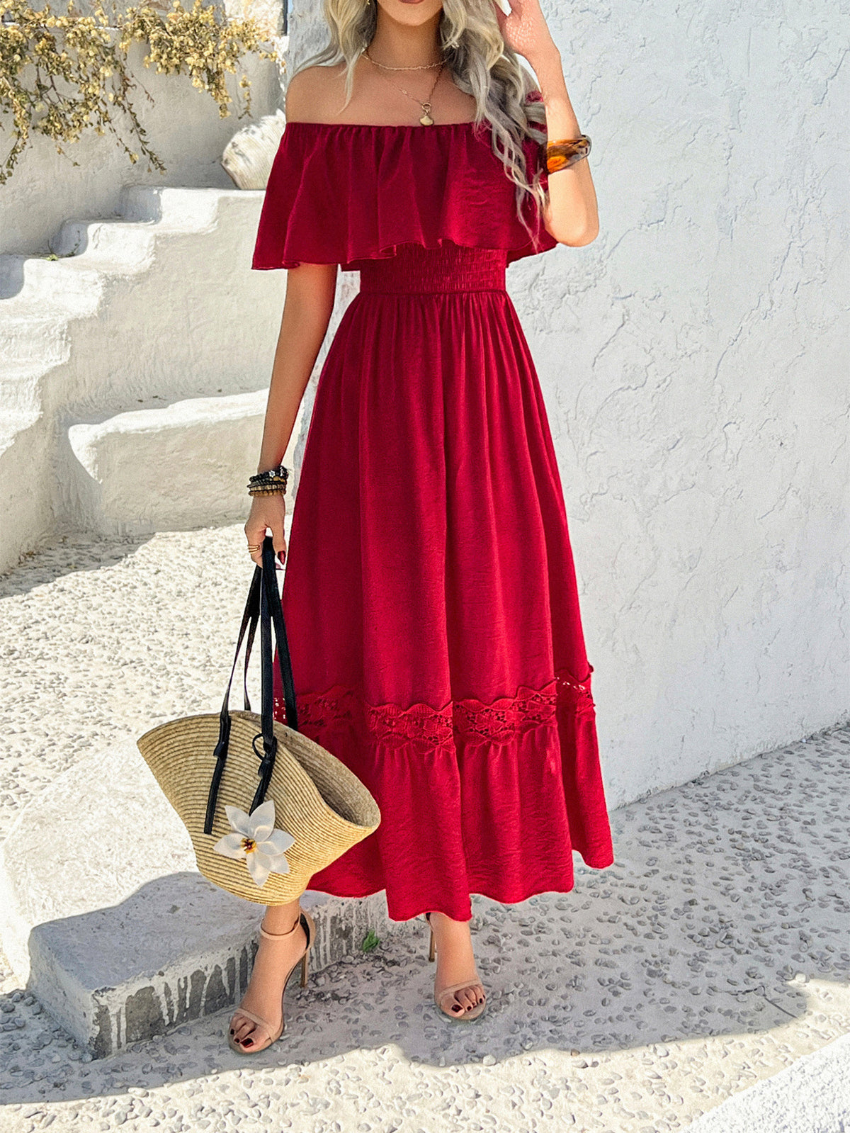 Off Shoulder Flounce Tiered Maxi Dress - view 1