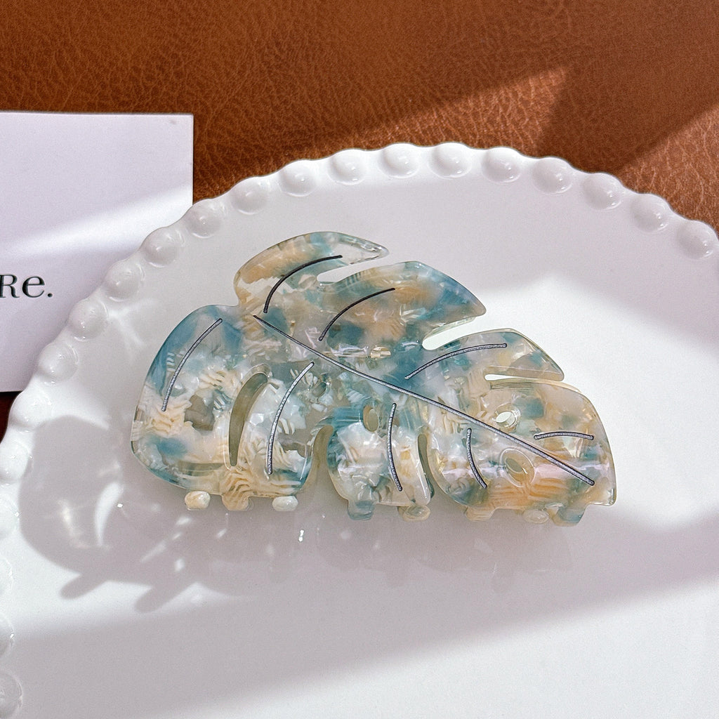 Monstera Leaf Acetate Hair Claw Clip - Blue