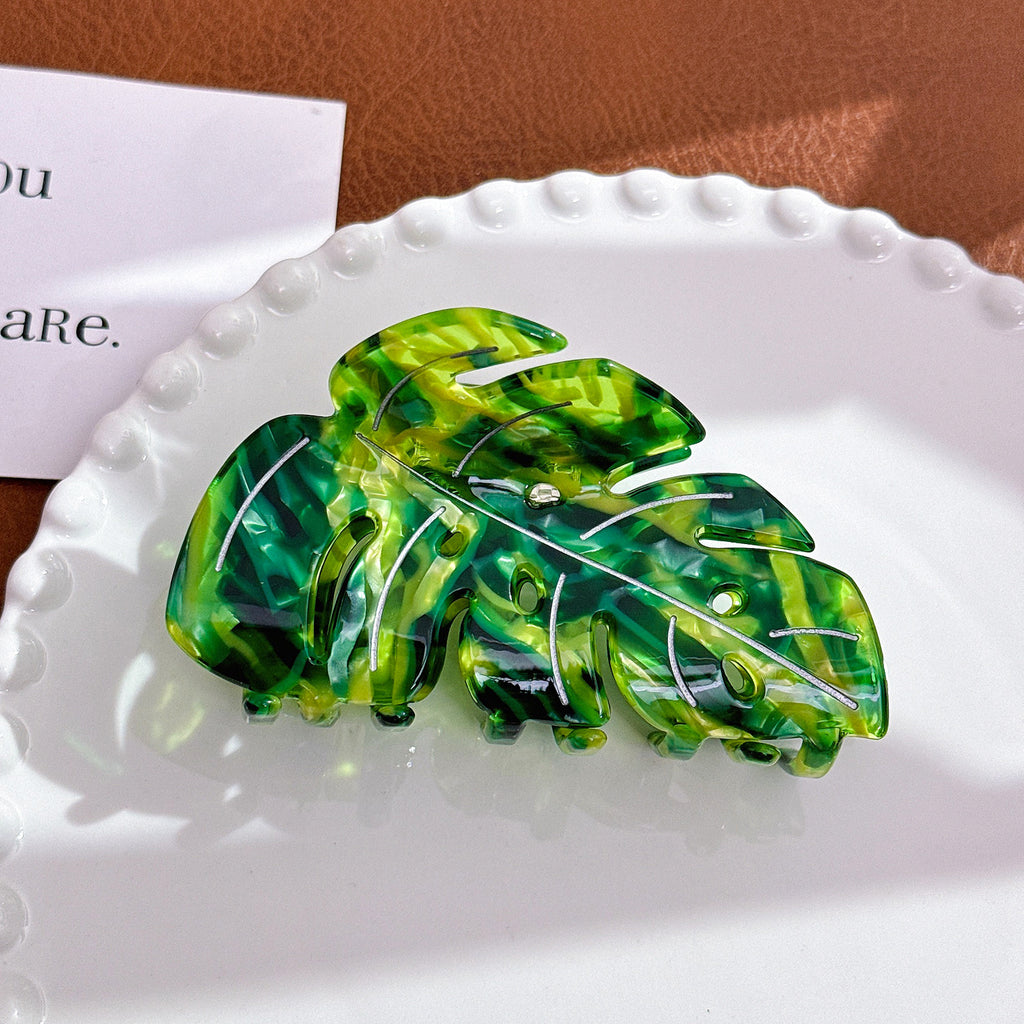 Monstera Leaf Acetate Hair Claw Clip - Green