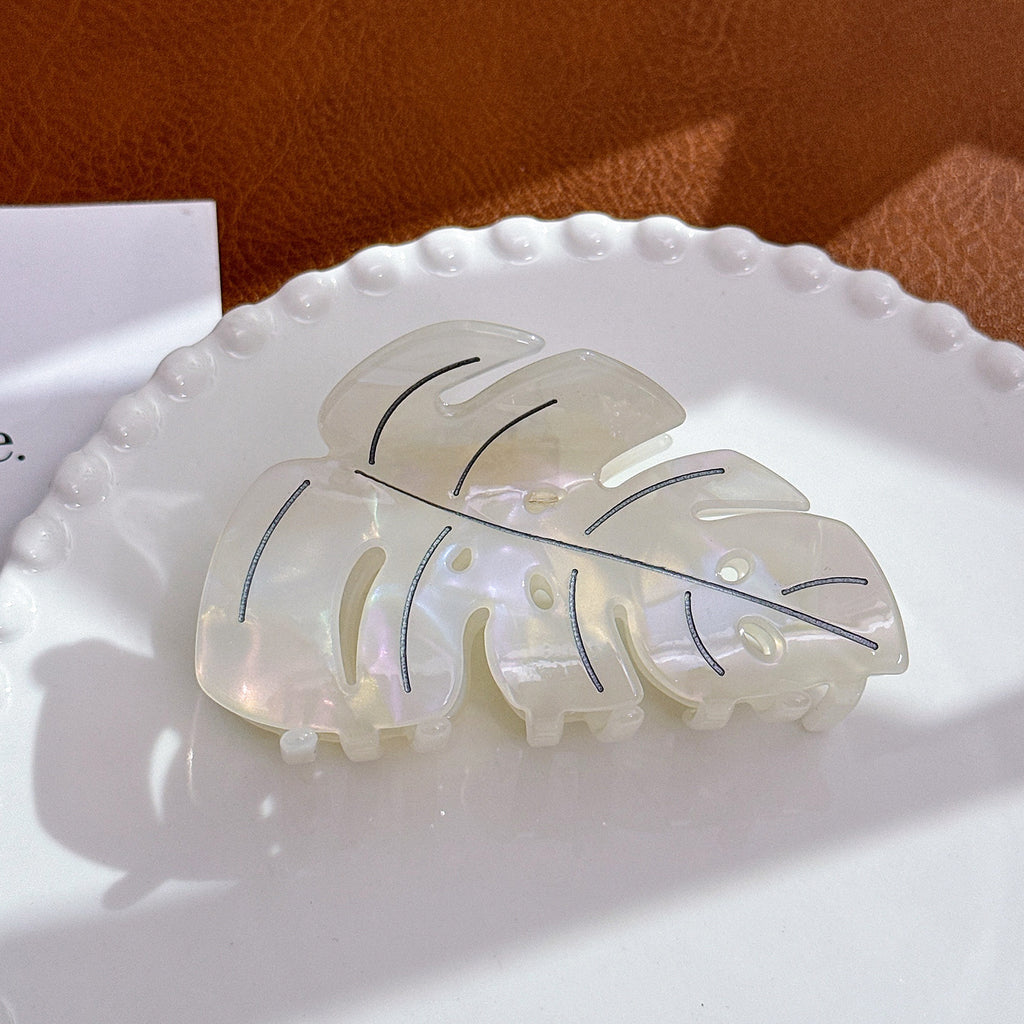 Monstera Leaf Acetate Hair Claw Clip - White