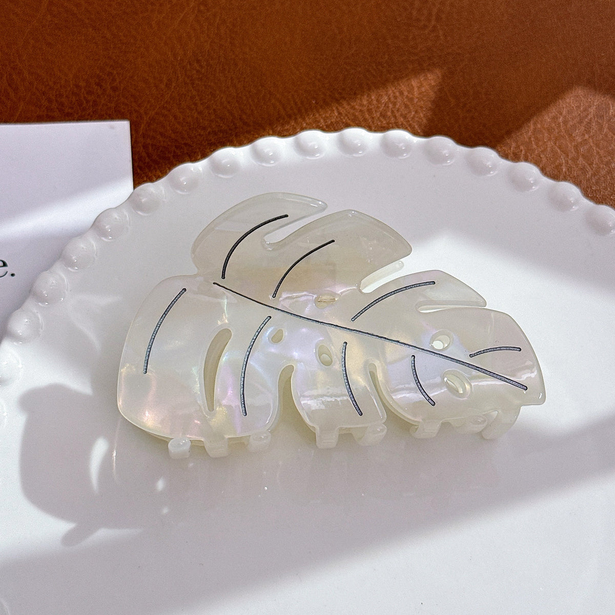 Monstera Leaf Acetate Hair Claw Clip - White