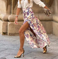 Paisley Print High Waist Slit Maxi Skirt - Purple