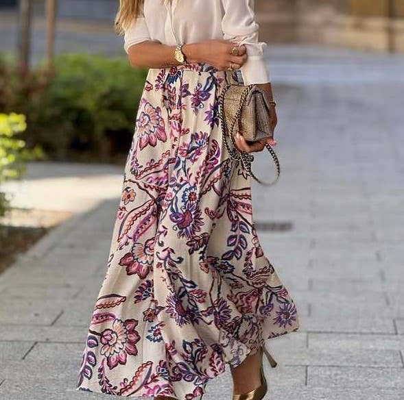 Paisley Print High Waist Slit Maxi Skirt