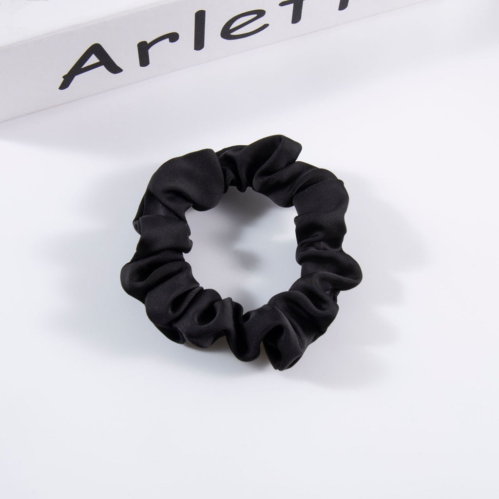 Silky Satin Scrunchies Hair Tie Set - Black