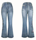 Blossom Stitch Flare Leg Denim Jeans - Blue