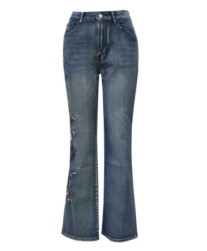 Blossom Stitch Flare Leg Denim Jeans