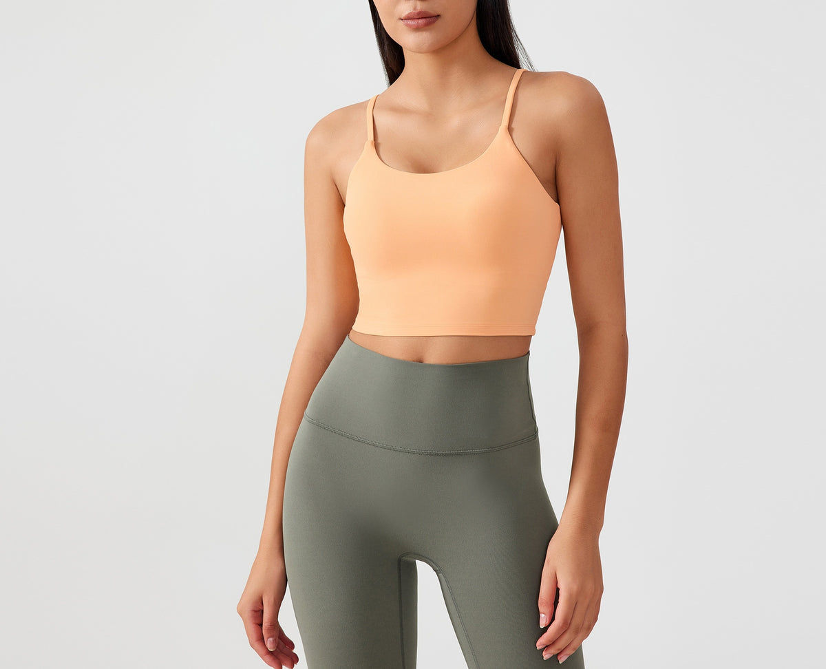 Strappy Padded Cropped Sports Tank Top - Orange