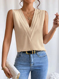 Pleated Surplice V Neck Sleeveless Blouse - Apricot