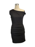 One Shoulder Ruched Bodycon Mini Dress - Black
